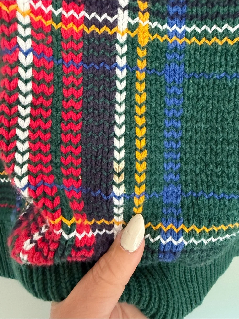 VTG 90s GAP Green Blue Red Holiday Tartan Plaid Knit Sweater Vest 100% Cotton